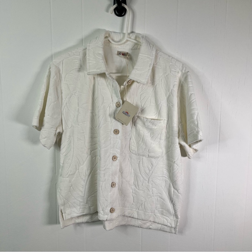 Faherty Cabana Terry Towelshort-sleeve button-up shirt Tropic Fern pattern